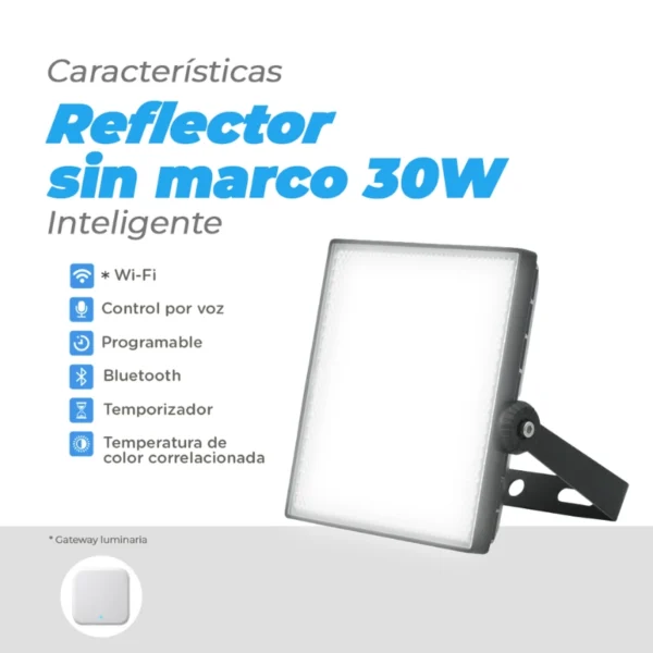 Reflector inteligente sin marco 30W – Control y asistente de voz